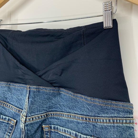 Isabel Maternity Cross Over Panel Jean Midi Shorts Med Blue New Nwt Size 8 - Picture 8 of 16